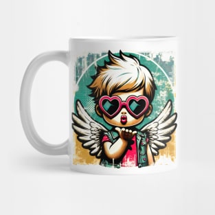 Grunge Love: Distressed Pop Art Cupid Valentine's T-Shirt Mug